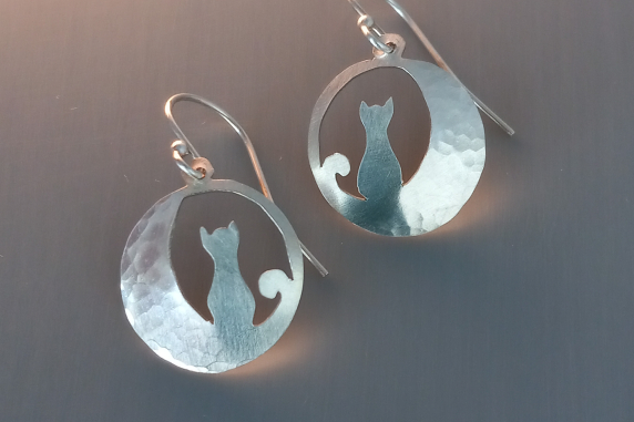 Silver Feline Earrings - Nickel Free - Cat Lover Jewelry