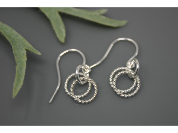 Double Circle Twisted Silver Earrings