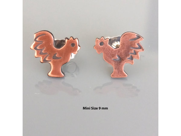 Rooster Stud Earrings - Copper Chickens