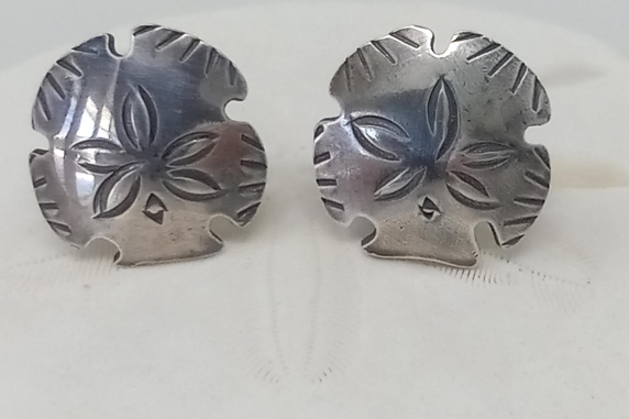 Silver Sand Dollar Stud Earrings - Beach Jewelry