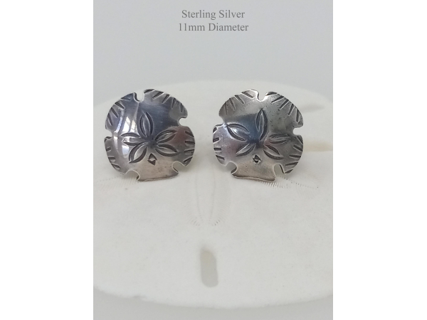 Silver Sand Dollar Stud Earrings - Beach Jewelry