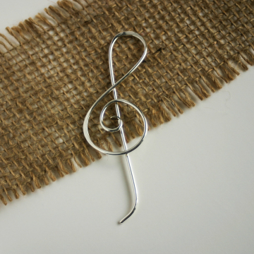 Spiral Shawl Pin -  Music Clef Sweater Pin for Knits - Silver Music Brooch - OnTheBend