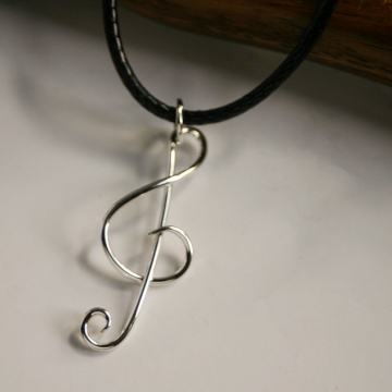 Silver Music Clef Pendant - Musical Pendant for Singers or Musicians - Recital Choral Pendant on Cord