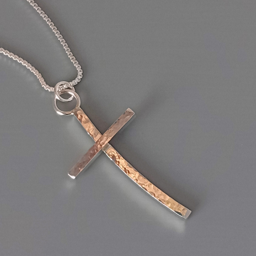 Hammered Silver Cross Pendant - Abstract Christian Necklace - For Men and Women