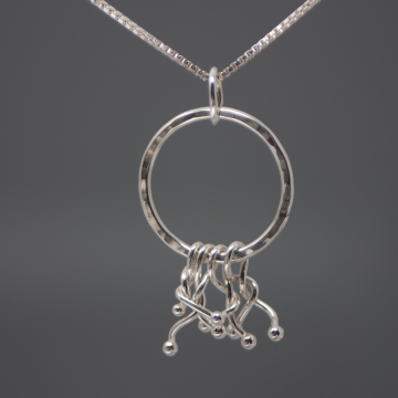 Hammered Circle Pendant on Box Chain or Cord - Silver Hoop Necklace