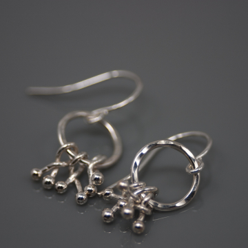 Silver Artisan Hoop Dangle Earrings - Hammered Circle Drops
