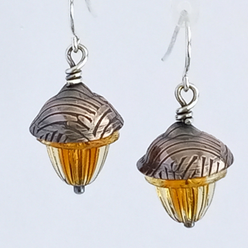 Forged Copper and Amber Glass Acorn Earrings