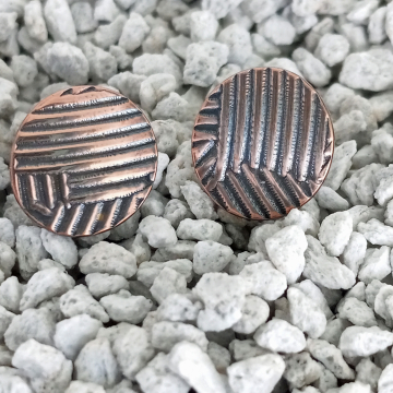 Earthy Printed Copper Stud Earrings - Unisex Studs Recycled Metals - Artisan Style