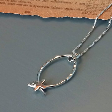 Ichthys Fish Cross Pendant - Handmade Silver Christian Necklace