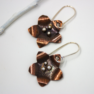 Handmade Copper Floral Dangle Earrings made by On The Bend