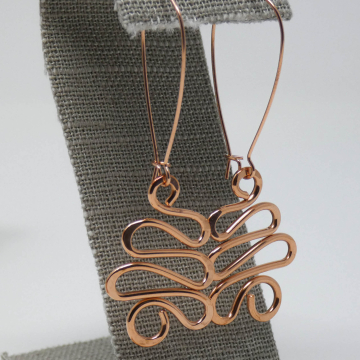 Wave Squiggle Wire Earrings in Copper - Long Bold Copper Dangles