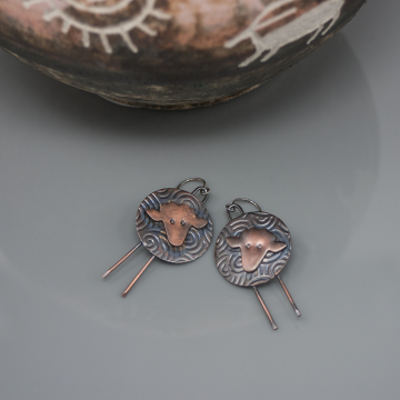 Sheep Earrings Made of Copper - Ewe Dangles for Women