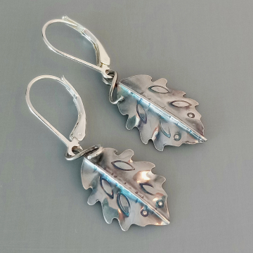 Silver Leaf Earrings - Artisan Made Fold Formed Leaves