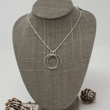 Sterling Silver Double Circle Pendant - Pendant on a Box Chain
