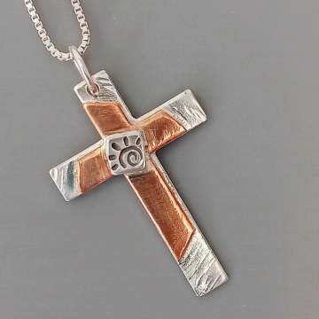 Mixed Metal Cross Pendant - Layered Metal Christian Cross - Communion Gift - Confirmation Gift