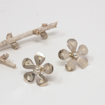 Hand Crafted Sterling Silver Flower Stud Earrings