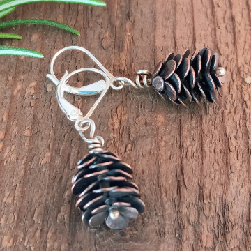 Pine Cone Artisan Earrings Crafted in Copper
