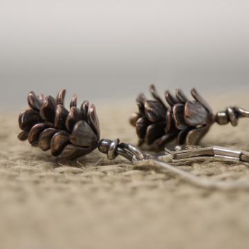 Pine Cone Sculpture Earrings - Hand Crafted from Copper and Silver
