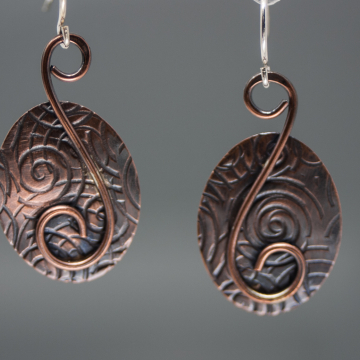 Rustic Copper Spiral and disc Earrings