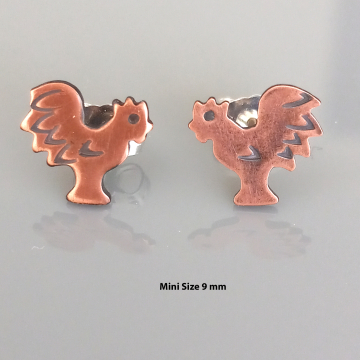 Rooster Stud Earrings - Copper Chickens - Fun Unisex Gift