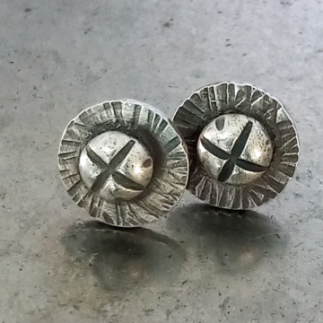 Hammered Stud Earrings for Men. Screwhead style that is rustic and Masculine. Hypoallergenic Nickel Free.