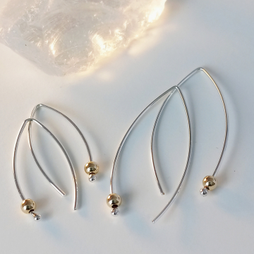 Minimalist Silver Earrings with Gold Bead - Contemporary Minimalist Threader Earrings - Sleek Modern Silver Earrings