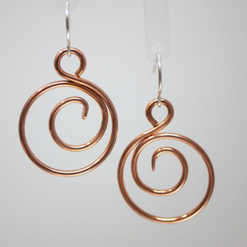 Copper Spiral Earrings - Medium Swirl Dangles - Yoga Inspired Earrings for Women