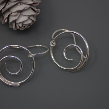 Silver Spiral Medium Size Dangle Earrings - Tidal Wave Beach Jewelry