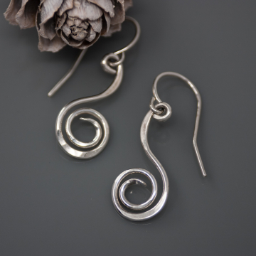 Handmade Silver Spiral Earrings - Small Dainty Dangles