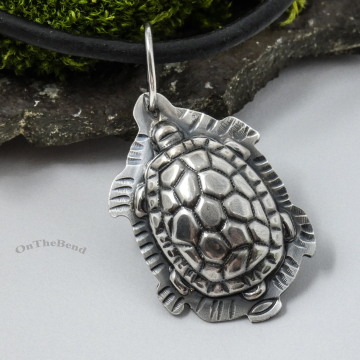 Turtle Pendant Silver Handmade - Hollow Form Turtle Necklace  - Unisex Nature Pendant