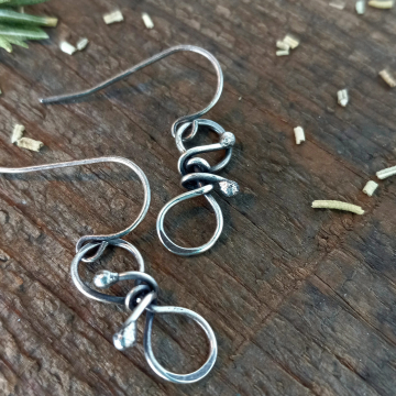 Rustic Silver Earrings - Small Organic Style Dangles